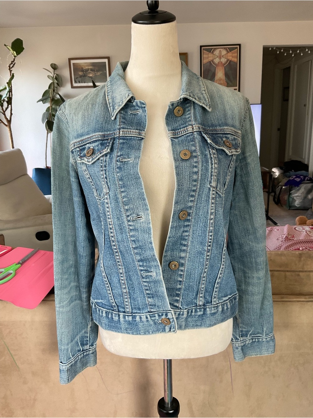 🧵Vintage Gap Stretch Denim Trucker Jacket Blue Wash Fitted Jean Jacket